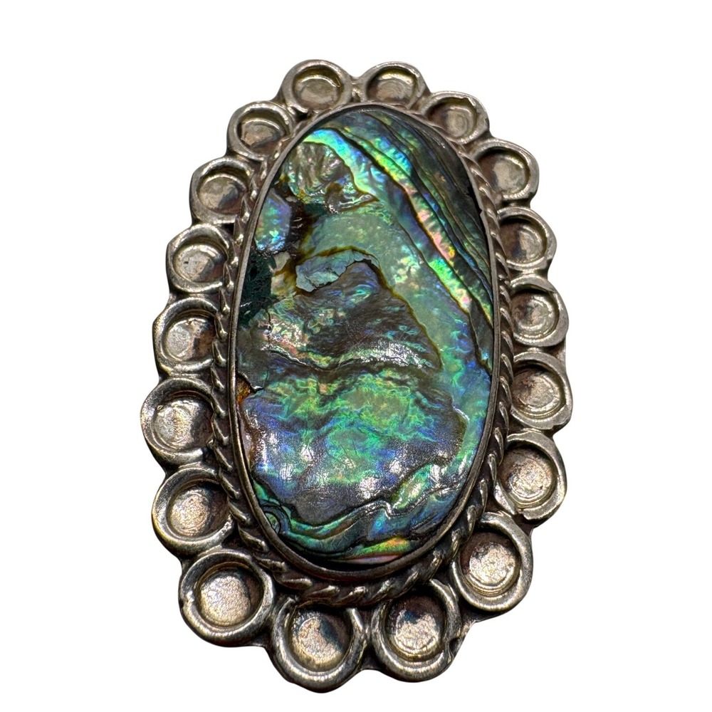 Vintage Mexican Sterling Silver Abalone Shell Statement Ring Oval Size 8‎